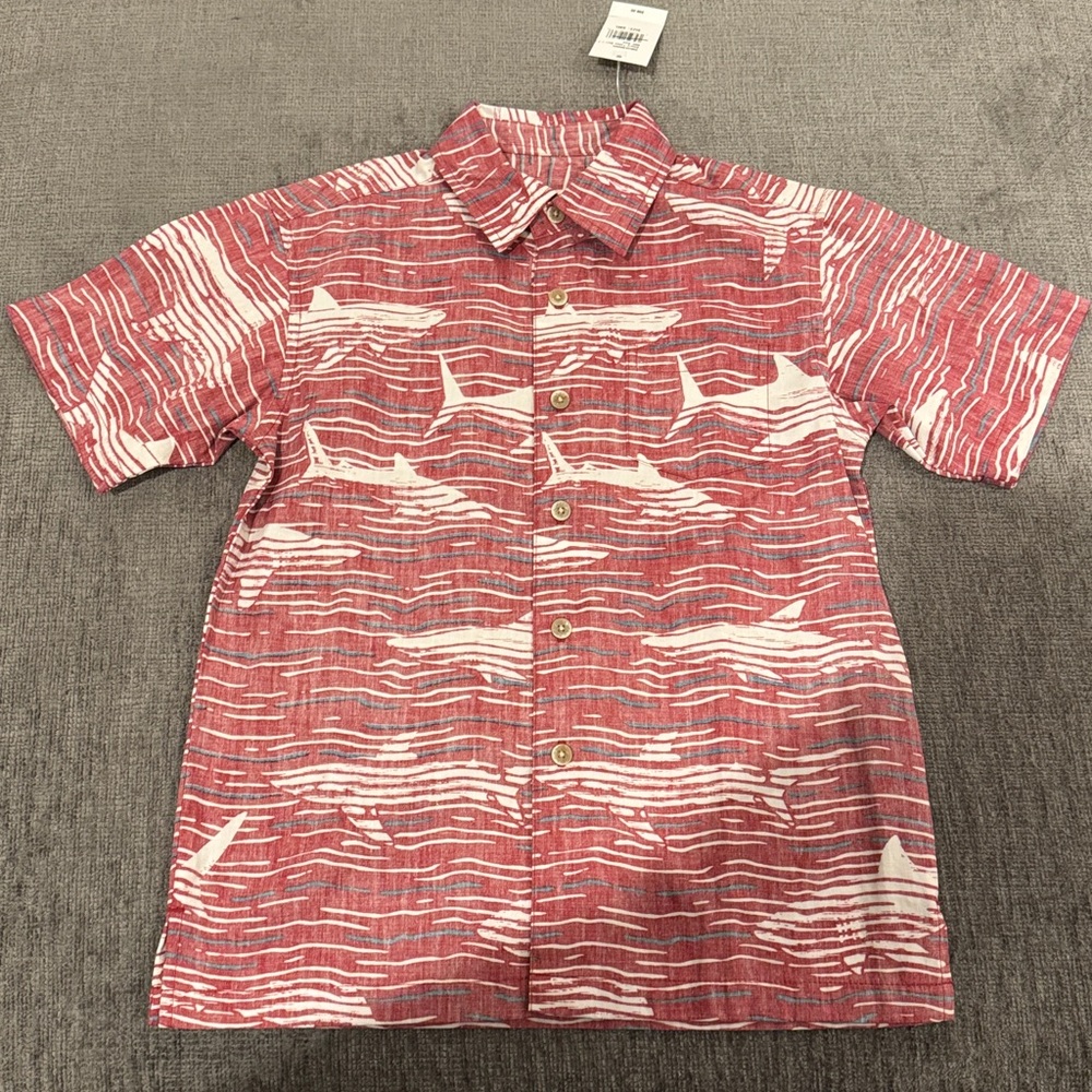 KAHALA boys aloha shirt size Small  6-7 red shark nwt